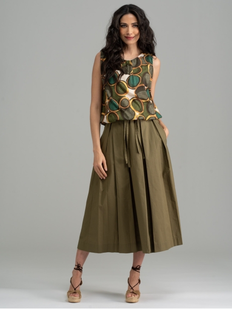 Falda de mujer de popelina de algodón verde militar