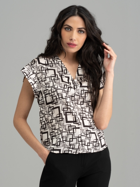 Camicia donna stampa optical collo a v