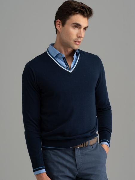 Jersey de hombre con cuello de pico y contrastes