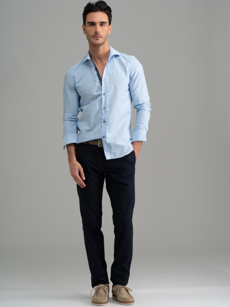 Camicia uomo azzurra collo semi francese