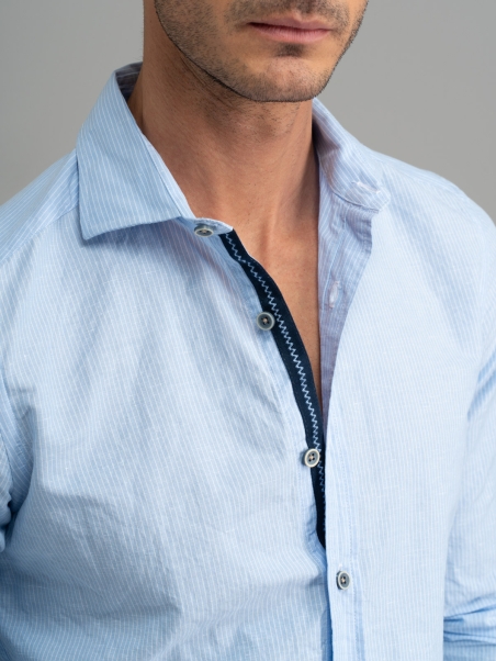 Camicia uomo azzurra collo semi francese