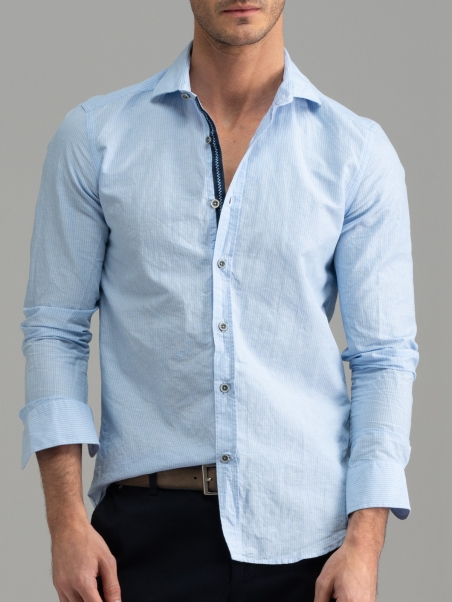 Camicia uomo azzurra collo semi francese