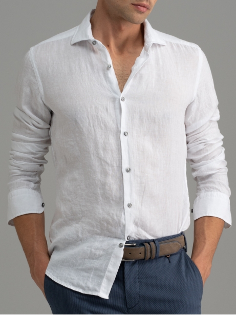 Camicia uomo bianca di lino collo semi francese 2