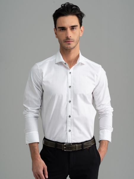 Camicia uomo tinta unita bianca collo semi francese