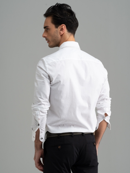 Camicia uomo tinta unita bianca collo semi francese