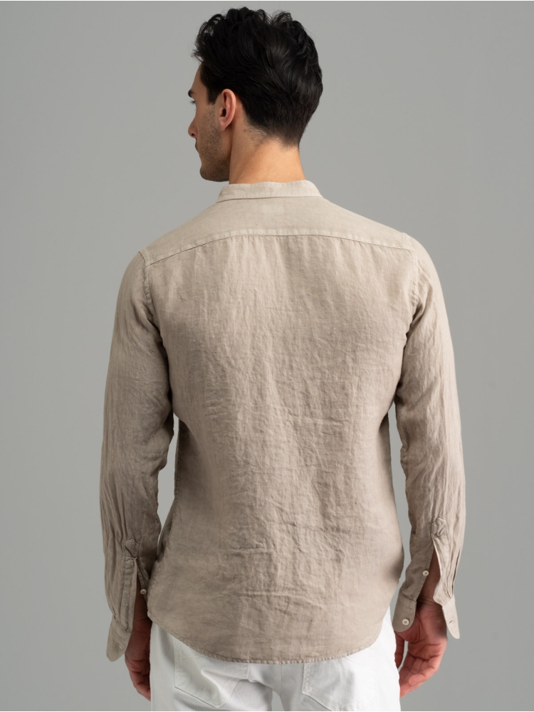 Camicia uomo beige di lino collo coreana