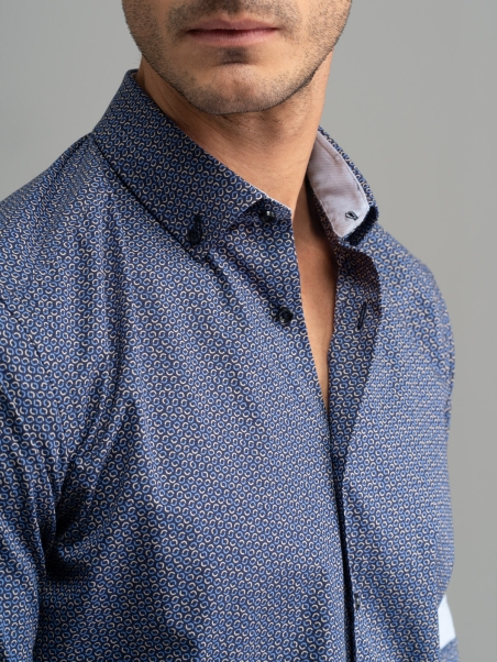 Camicia uomo office microdisegno collo button down