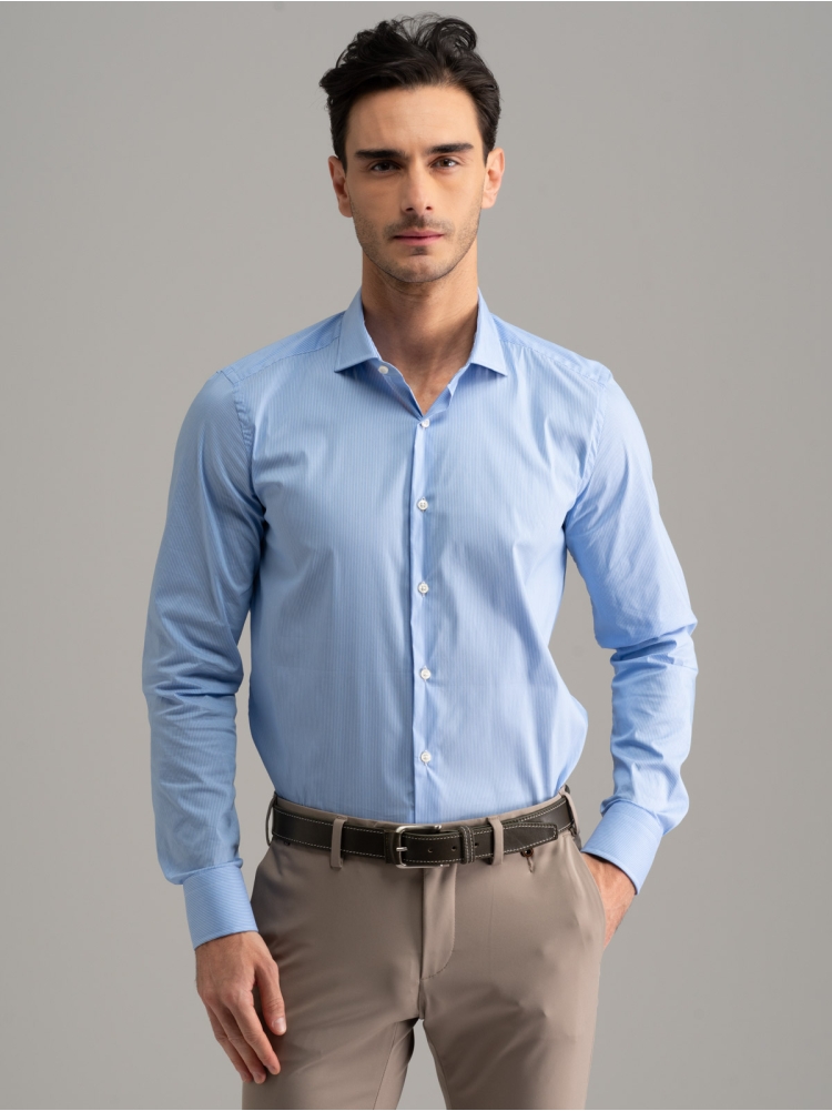 Camisa de oficina para hombre cuello semifrancés micro rayas