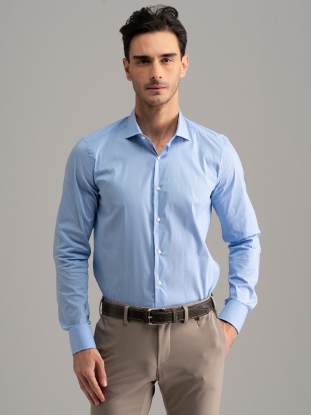 Camisa de oficina para hombre cuello semifrancés micro rayas