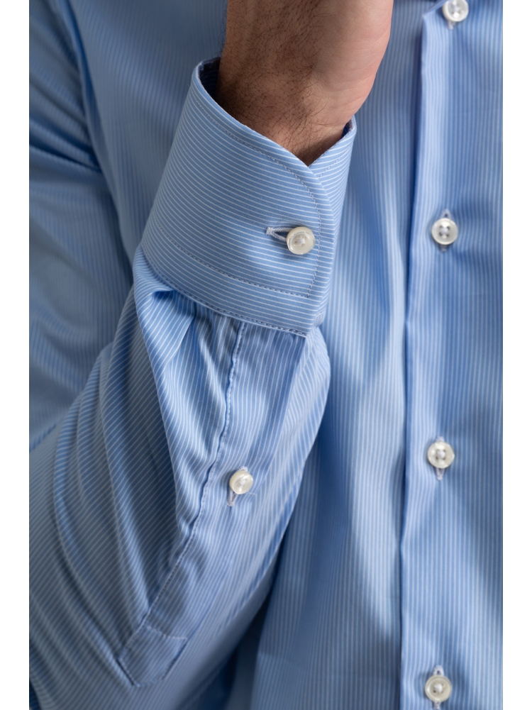Camisa de oficina para hombre cuello semifrancés micro rayas