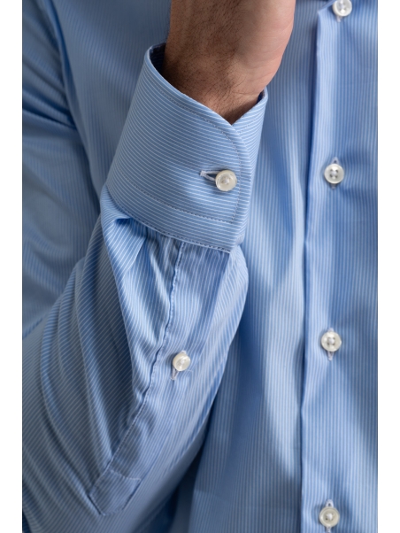 Camisa de oficina para hombre cuello semifrancés micro rayas