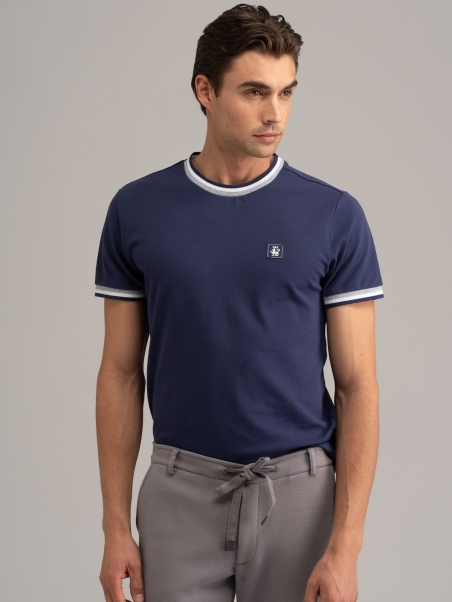 T-shirt uomo in cotone stretch con rib a tre colori