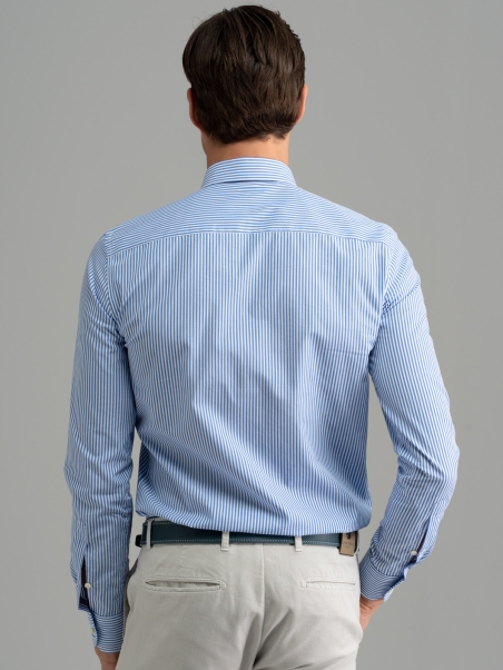 Camisa de cuello abotonado a rayas de oficina para hombre