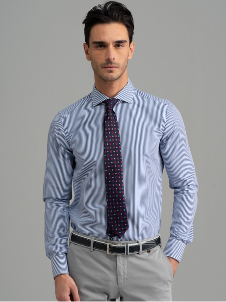 Camisa de rayas de oficina para hombre de cuello semifrancés