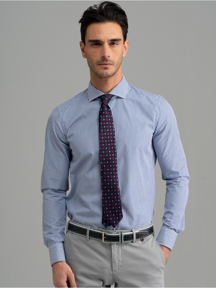 Camisa de rayas de oficina para hombre de cuello semifrancés