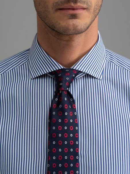 Camisa de rayas de oficina para hombre de cuello semifrancés