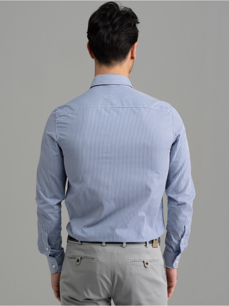 Camisa de rayas de oficina para hombre de cuello semifrancés