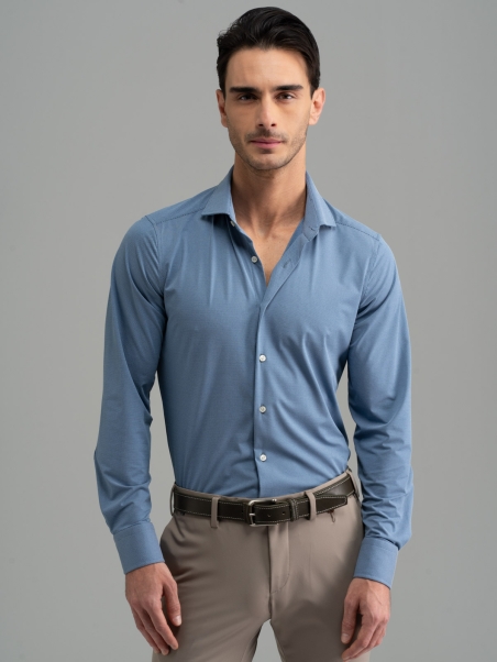 Camicia uomo TECNO azzurro collo semi francese