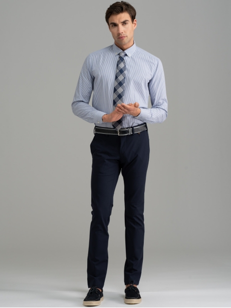 Camisa de rayas de oficina para hombre cuello abotonado azul 2