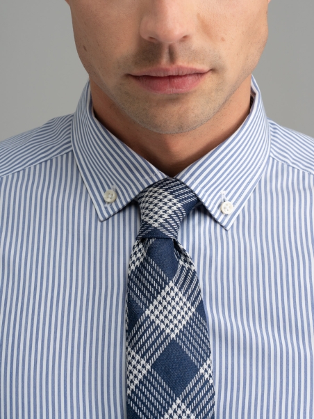 Camisa de rayas de oficina para hombre cuello abotonado azul