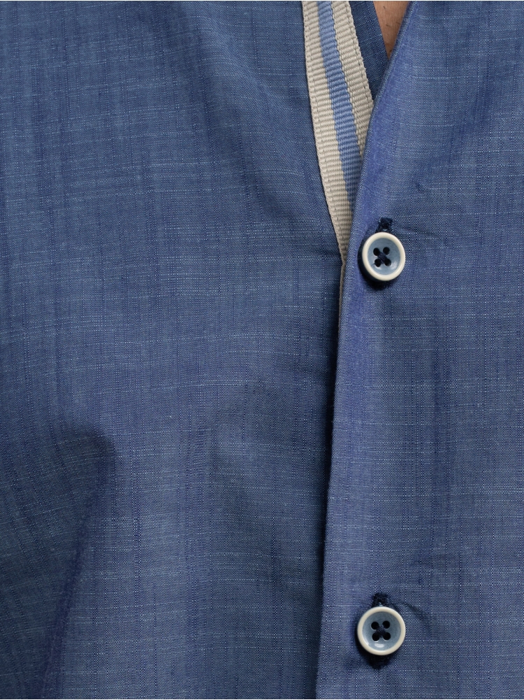 Camicia uomo blu mezza manica collo semi francese