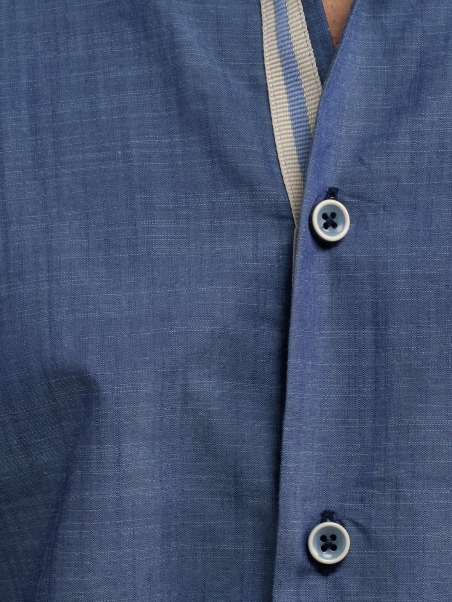 Camicia uomo blu mezza manica collo semi francese