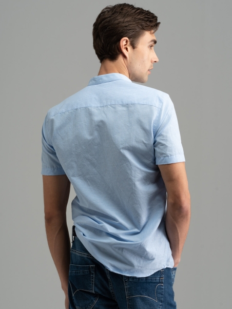 Camisa de media manga para hombre en mezcla de lino Cuello coreano