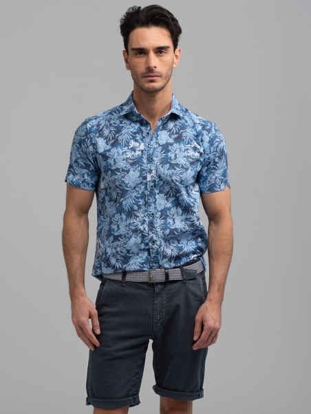 Camicia uomo azzurra mezza manica collo semi francese