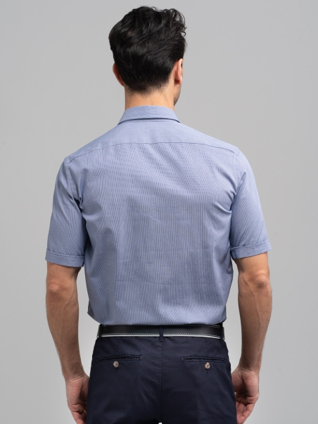 Camisa hombre azul media manga cuello abotonado