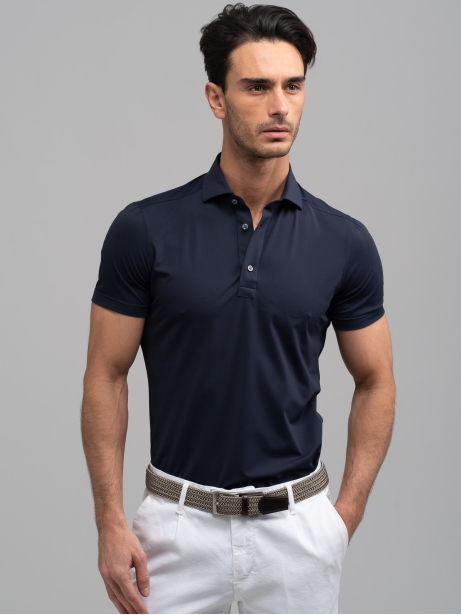 Polo uomo blu mezza manica tessuto TECNO