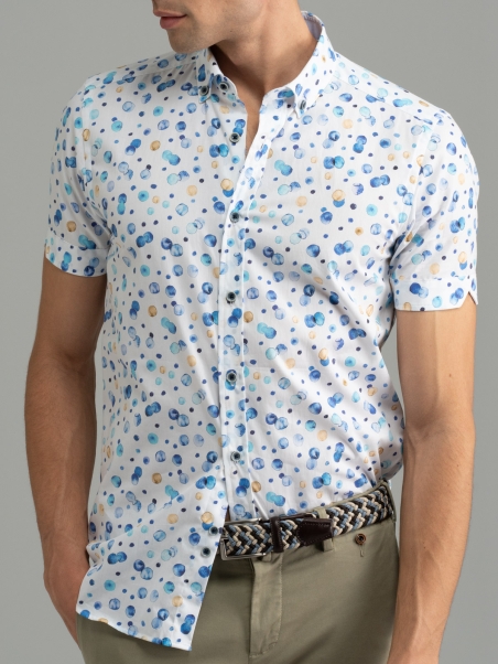 Camicia uomo macro pois mezza manica collo button down