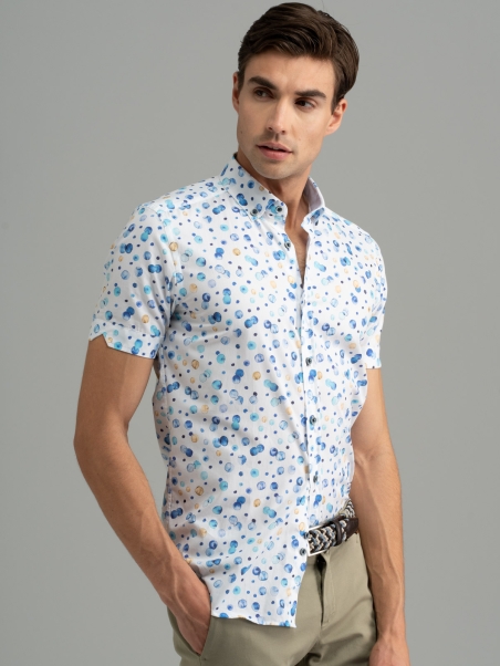 Camicia uomo macro pois mezza manica collo button down