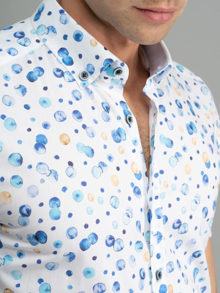 Camicia uomo macro pois mezza manica collo button down