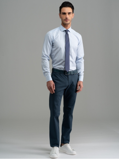 Camisa oficina hombre rayas azul claro cuello semifrancés 2