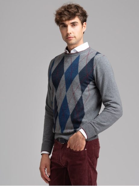 Jersey de cuello redondo para hombre con rombos e incrustaciones