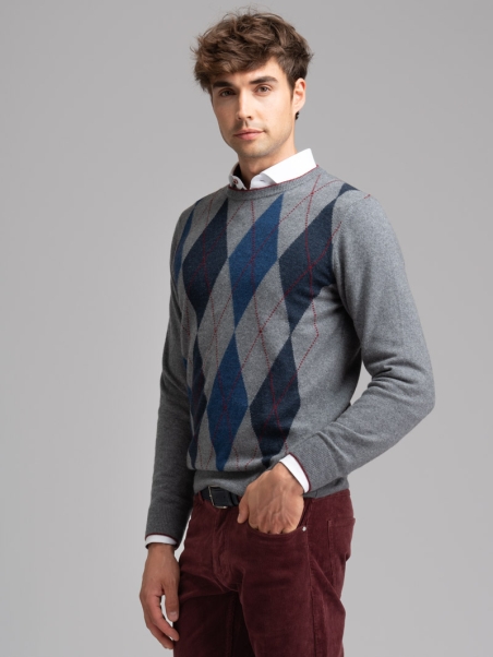 Jersey de cuello redondo para hombre con rombos e incrustaciones