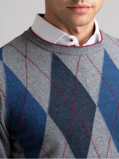 Jersey de cuello redondo para hombre con rombos e incrustaciones 2