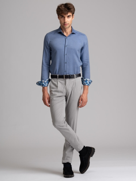 Camisa de hombre azul fuerza aérea con cuello semifrancés reforzado