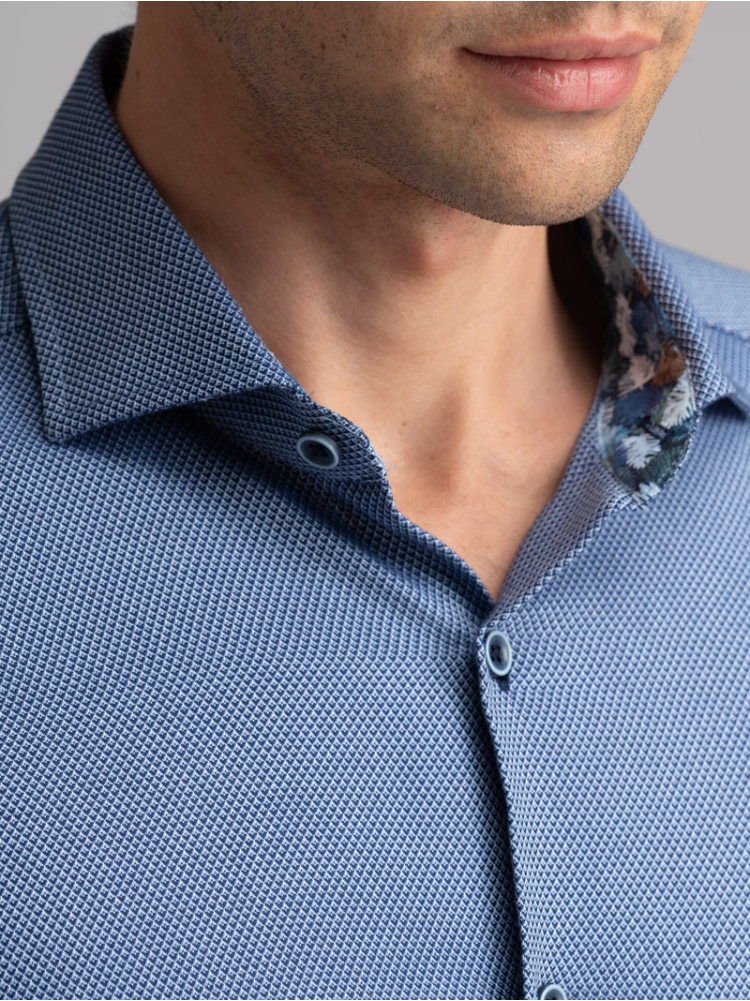 Camisa de hombre azul fuerza aérea con cuello semifrancés reforzado