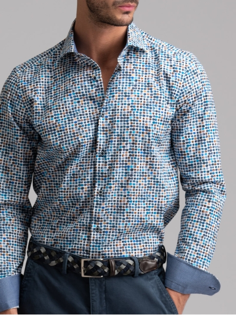 Camicia uomo stampa pois collo semi francese 2