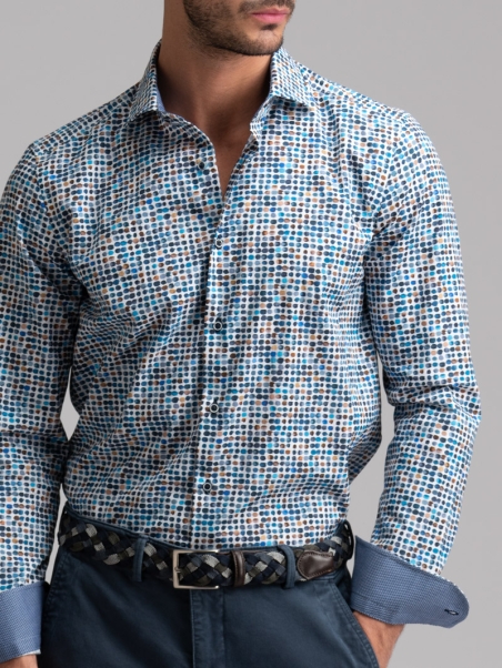 Camicia uomo stampa pois collo semi francese