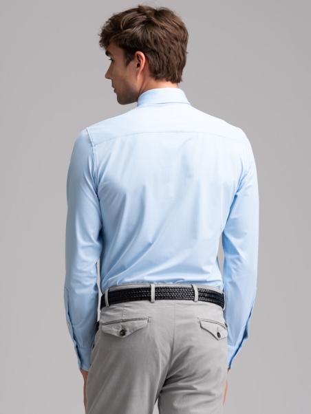 Camicia uomo TECNO quadretto azzurro collo semi francese