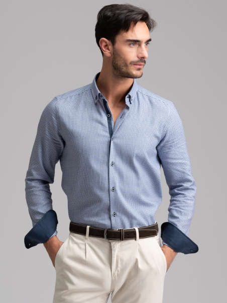 Camicia uomo pied de poule collo button down