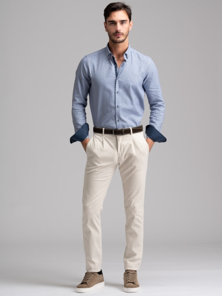 Camisa de pata de gallo para hombre con cuello abotonado