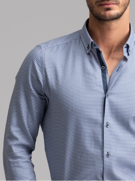 Camisa de pata de gallo para hombre con cuello abotonado 2