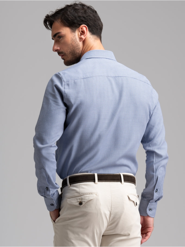 Camisa de pata de gallo para hombre con cuello abotonado