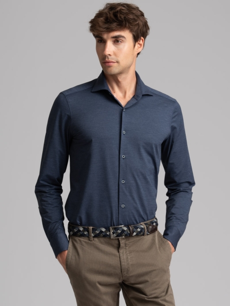 Camicia uomo TECNO blu mélange collo semi francese