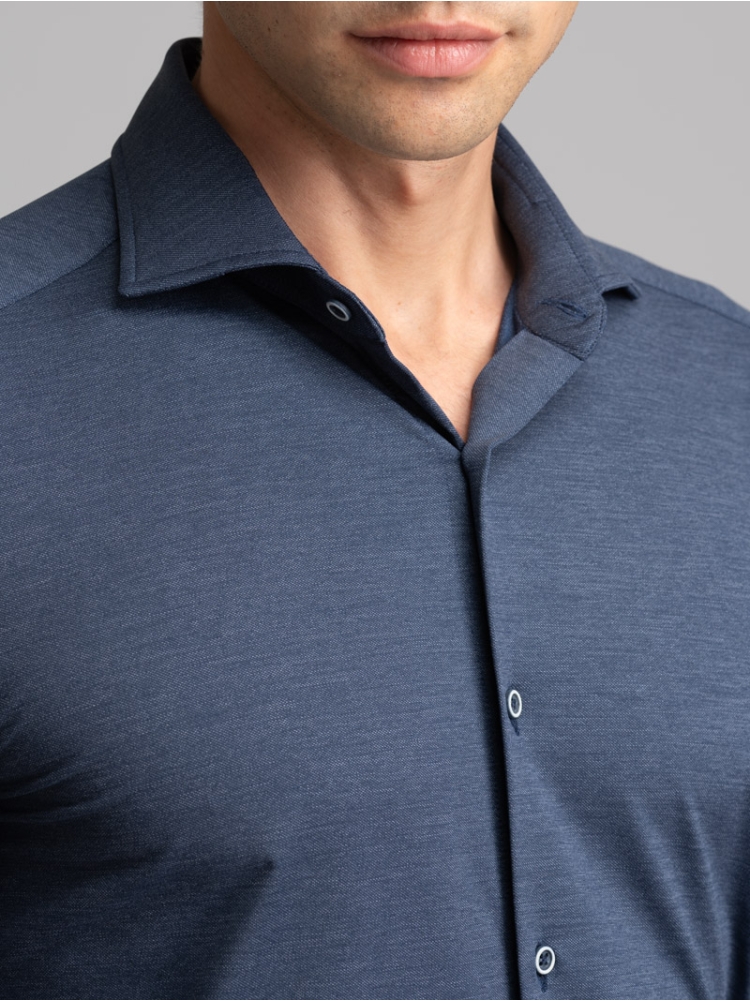 Camicia uomo TECNO blu mélange collo semi francese