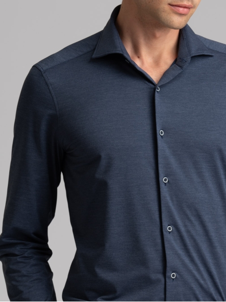 Camicia uomo TECNO blu mélange collo semi francese 2