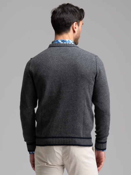 Jersey de cuello redondo para hombre con canalé y perfiles en contraste